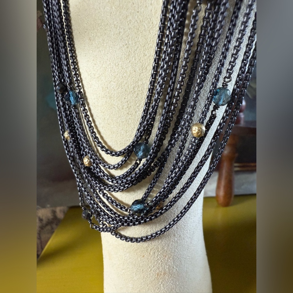 David Yurman 925 & 18k Gold Black Rhodium Multi Layer Necklace